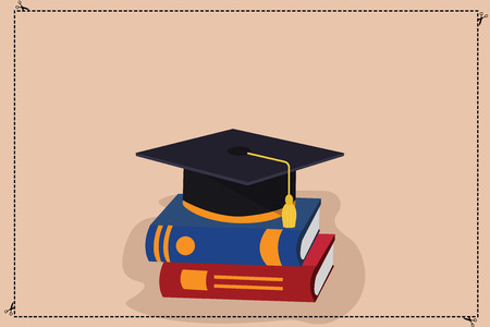 Design business concept Empty copy text for Web banners promotional material mock up template. Color Graduation Hat with Tassel 3D Academic cap Vector Resting on Booksのイラスト素材