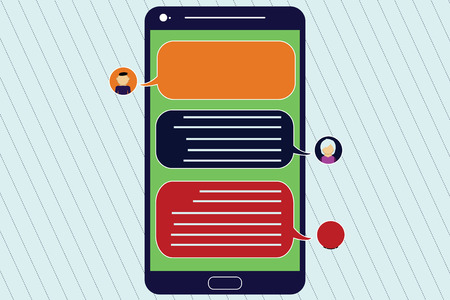 Design business Empty copy space text for Ad website promotion isolated Banner template. Mobile Messenger Screen with Chat Heads and Blank Color Speech Bubblesのイラスト素材
