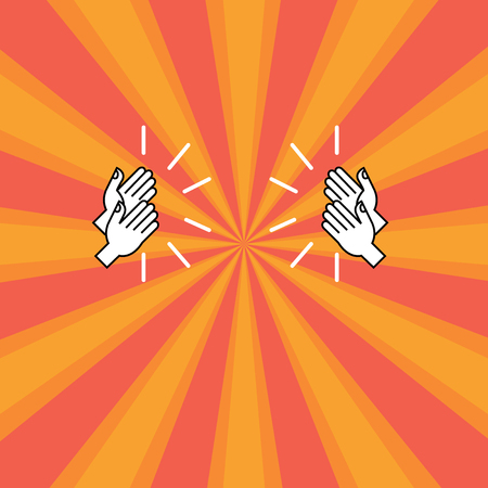 Design business Empty template isolated Minimalist graphic layout template for advertising . Drawing of Hu analysis Hands Clapping with Sound icon on Two Tone Sun Burstのイラスト素材