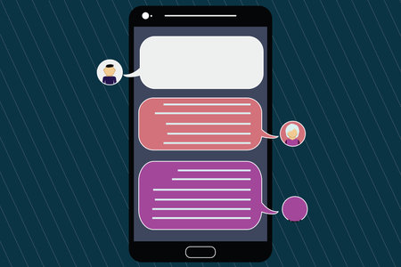 Business Empty template for Layout for invitation greeting card promotion poster voucher. Mobile Messenger Screen with Chat Heads and Blank Color Speech Bubblesのイラスト素材