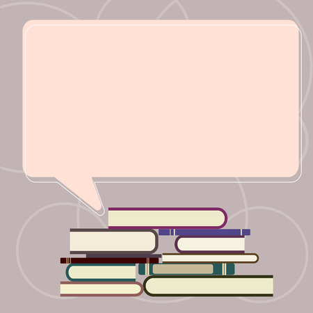 Design business concept Empty template copy space text for Ad website isolated. Uneven Pile of Hardbound Books and Blank Rectangular Color Speech Bubbleのイラスト素材