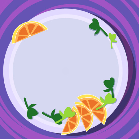 Design business Empty copy space text for Ad website promotion isolated Banner template. Cutouts of Sliced Lime Wedge and Herb Leaves on Blank Round Color Plateのイラスト素材