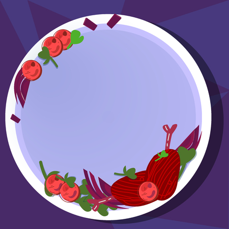 Design business concept Empty copy text for Web banners promotional material mock up template. Hand Drawn Lamb Chops Herb Spice Cherry Tomatoes on Blank Color Plateのイラスト素材