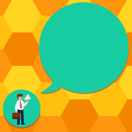 Business concept Empty template copy space isolated Posters coupons promotional material. Man in Necktie Carrying Briefcase Holding Megaphone Blank Speech Bubbleのイラスト素材