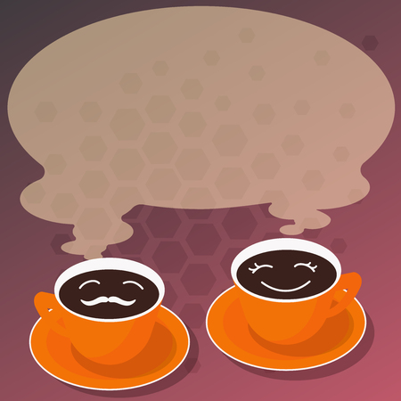 Design business concept Empty template copy space text for Ad website isolated. Sets of Cup Saucer for His and Hers Coffee Face icon with Blank Steamのイラスト素材