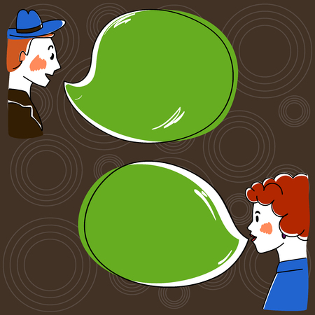 Business concept Empty template copy space isolated Posters coupons promotional material. Hand Drawn Man and Wo analysis Talking Vector with Blank Color Speech Bubbleのイラスト素材