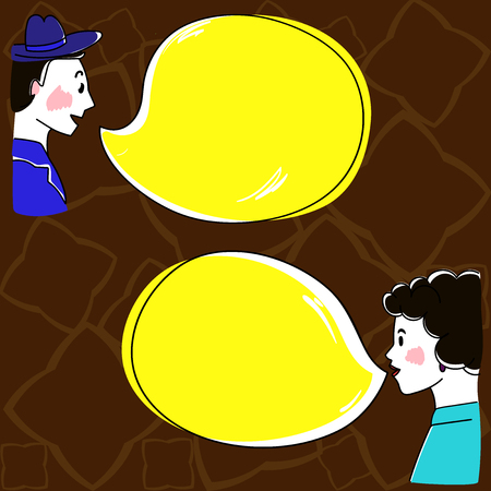 Business Empty template for Layout for invitation greeting card promotion poster voucher. Hand Drawn Man and Wo analysis Talking Vector with Blank Color Speech Bubbleのイラスト素材