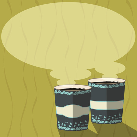 Business concept Empty template copy space isolated Posters coupons promotional material. Two To Go Cup with Beverage and Steam icon Blank Speech Bubble Vectorのイラスト素材
