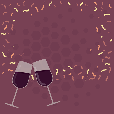 Design business Empty copy space text for Ad website promotion isolated Banner template. Filled Wine Glass Toasting for Celebration with Scattered Confetti Vectorのイラスト素材