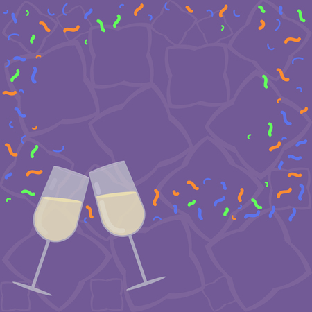 Business concept Empty template copy space isolated Posters coupons promotional material. Filled Wine Glass Toasting for Celebration with Scattered Confetti Vectorのイラスト素材