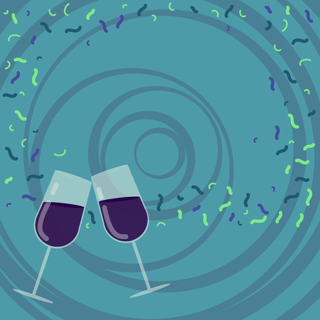 Design business concept Empty copy space modern abstract background. Filled Wine Glass Toasting for Celebration with Scattered Confetti Vectorのイラスト素材