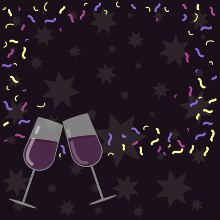 Design business concept Empty copy text for Web banners promotional material mock up template. Filled Wine Glass Toasting for Celebration with Scattered Confetti Vectorのイラスト素材