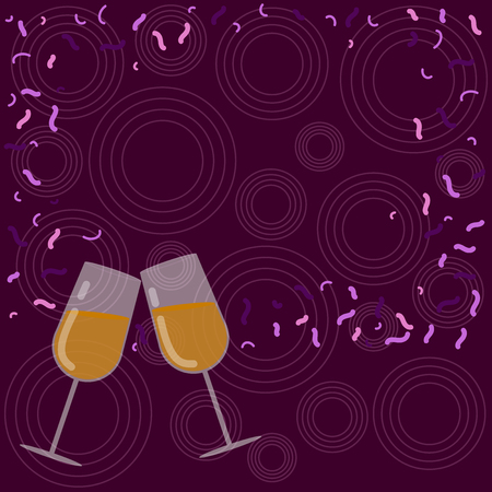 Design business concept Empty template copy space text for Ad website isolated. Filled Wine Glass Toasting for Celebration with Scattered Confetti Vectorのイラスト素材