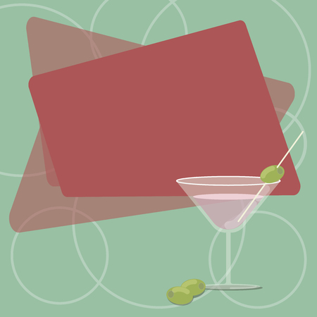 Design business concept Empty copy text for Web banners promotional material mock up template. Filled Cocktail Wine Glass with Olive on the Rim Blank Color Text Spaceのイラスト素材
