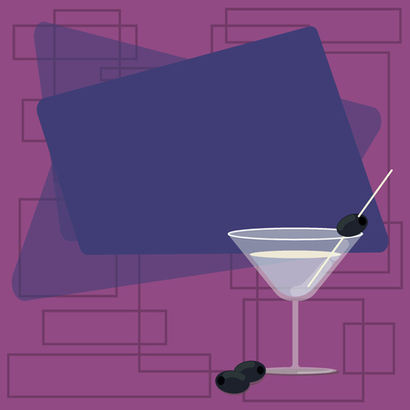 Design business Empty copy space text for Ad website promotion isolated Banner template. Filled Cocktail Wine Glass with Olive on the Rim Blank Color Text Spaceのイラスト素材