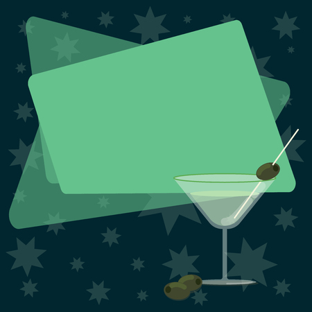 Business Empty template for Layout for invitation greeting card promotion poster voucher. Filled Cocktail Wine Glass with Olive on the Rim Blank Color Text Spaceのイラスト素材