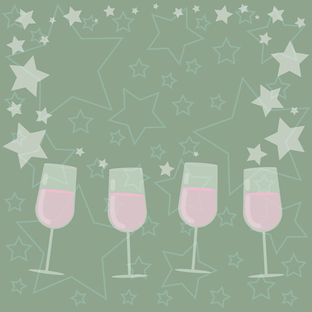 Business Empty template for Layout for invitation greeting card promotion poster voucher. Filled Cocktail Wine Glasses with Scattered Stars as Confetti Stemwareのイラスト素材