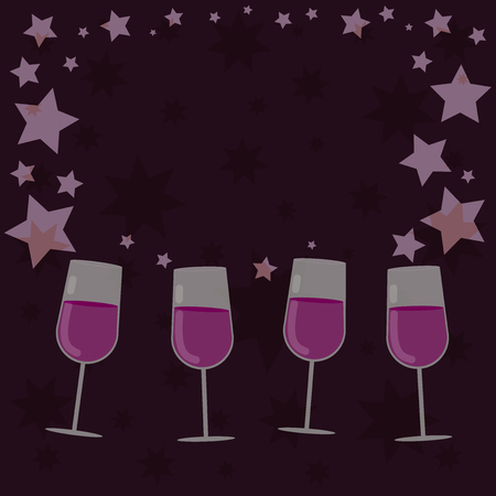Design business concept Empty copy text for Web banners promotional material mock up template. Filled Cocktail Wine Glasses with Scattered Stars as Confetti Stemwareのイラスト素材