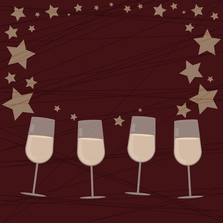 Design business Empty copy space text for Ad website promotion isolated Banner template. Filled Cocktail Wine Glasses with Scattered Stars as Confetti Stemwareのイラスト素材
