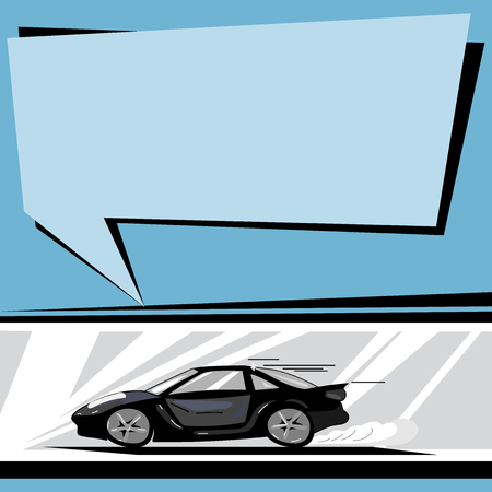 Design business Empty copy space text for Ad website promotion isolated Banner template. Car with Fast Movement icon and Exhaust Smoke Blank Color Speech Bubbleのイラスト素材