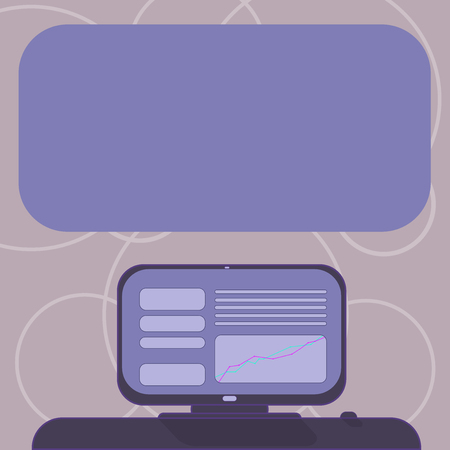 Business concept Empty template copy space isolated Posters coupons promotional material. Mounted Computer Screen with Line Graph on Desk Blank Color Text Boxのイラスト素材