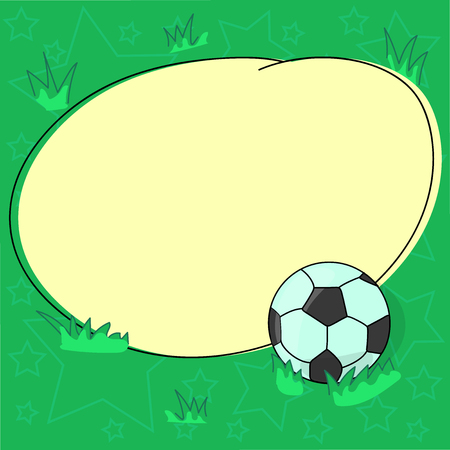 Business Empty template for Layout for invitation greeting card promotion poster voucher. Soccer Ball on the Grass and Blank Outlined Round Color Shape Vectorのイラスト素材