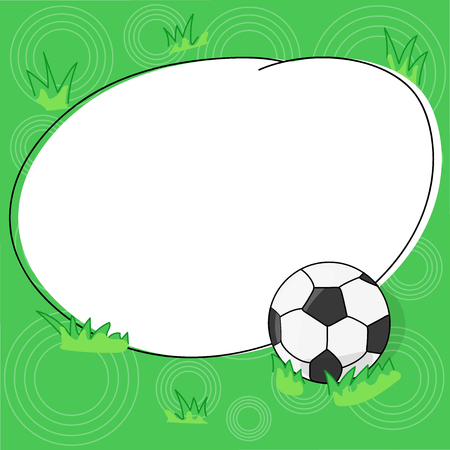Business concept Empty template copy space isolated Posters coupons promotional material. Soccer Ball on the Grass and Blank Outlined Round Color Shape Vectorのイラスト素材