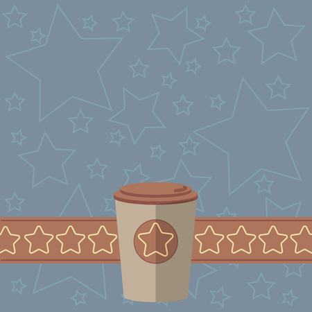 Design business concept Business ad for website promotion banners empty social media ad. 3D Coffee To Go Cup with Lid Cover and Stars on Strip Blank Text Spaceのイラスト素材