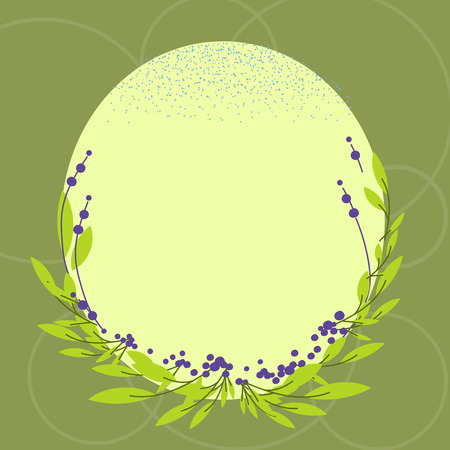 Design business concept Empty copy text for Web banners promotional material mock up template. Blank Color Oval Shape with Leaves and Buds as Border for Invitationのイラスト素材
