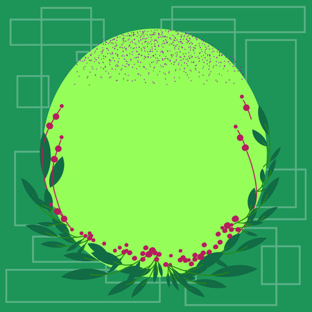 Design business Empty copy space text for Ad website promotion isolated Banner template. Blank Color Oval Shape with Leaves and Buds as Border for Invitationのイラスト素材