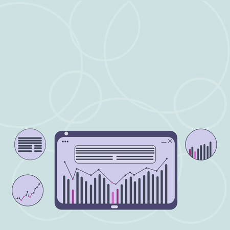 Business concept Empty template copy space isolated Posters coupons promotional material. Digital Combination of Column Line Data Graphic Chart on Tablet Screenのイラスト素材