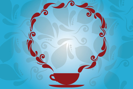 Design business Empty copy space text for Ad website promotion isolated Banner template. Cup and Saucer with Paisley Design as Steam icon on Blank Watermarked Spaceのイラスト素材