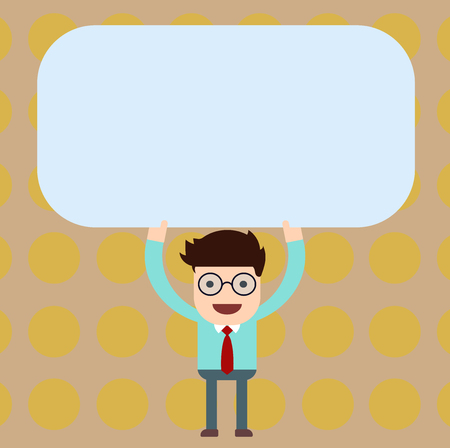 Design business concept Empty copy text for Web banners promotional material mock up template. Man Standing Holding Above his Head Blank Rectangular Colored Boardのイラスト素材