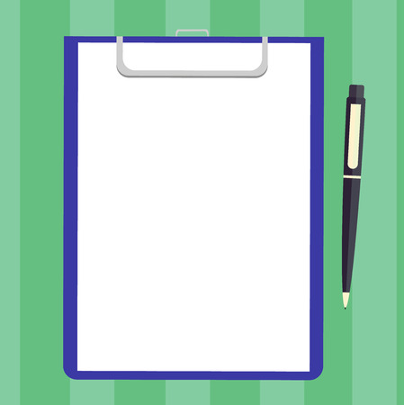Design business concept Empty copy space modern abstract background. Blank Sheet of Bond Paper on Clipboard with Click Ballpoint Pen Text Spaceのイラスト素材