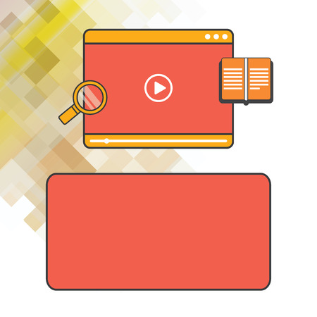 Design business concept Empty copy text for Web banners promotional material mock up template. Tablet Video Player Uploading Downloading and Magnifying Glass Text Spaceのイラスト素材