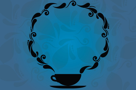 Design business Empty copy space text for Ad website promotion isolated Banner template. Cup and Saucer with Paisley Design as Steam icon on Blank Watermarked Spaceのイラスト素材