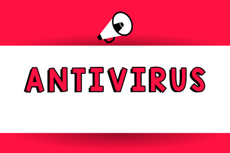 Word writing text Antivirus. Business concept for software designed to detect and destroy computer viruses Megaphone Making voice louder Handheld Amplify Sound System Loudspeakerの写真素材
