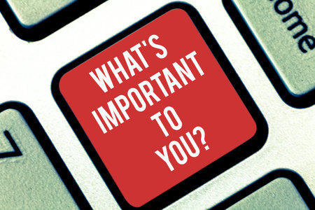 Handwriting text writing What S Is Important To Youquestion. Concept meaning Tell us your priorities...