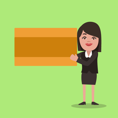 Flat design business Vector Illustration concept Empty template copy space Posters coupons promotional material. Female Human in Uniform Standing Holding Blank Board Presenting Reportingのイラスト素材