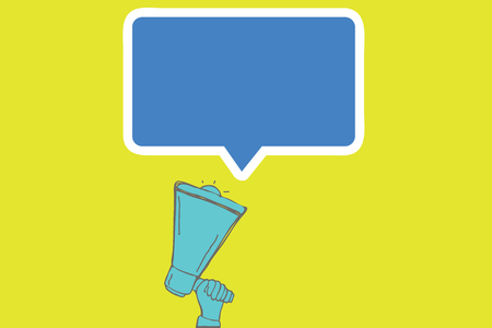 Flat design business Vector Illustration Empty template esp isolated Minimalist graphic layout template for advertising. Human Hand Holding Upward Megaphone and Blank Speech Bubble with Borderのイラスト素材