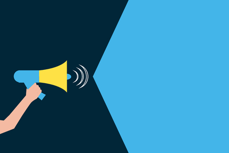Flat design business Vector Illustration Empty template esp isolated Minimalist graphic layout template for advertising. Human Hand Holding Megaphone with Sound Volume Effect icon Text Spaceのイラスト素材