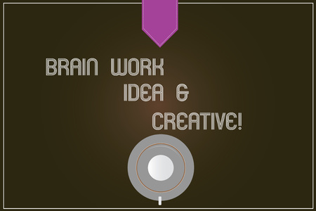 Word writing text Brain Work Idea And Creative. Business concept for Creativity brainstorm Innovative thinking Coffee Cup Saucer Top View photo Reflection on Blank Color Snap Plannerの写真素材