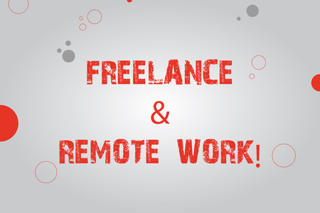 Text sign showing Freelance And Remote Work. Conceptual photo Independent working modern online type of job Blank Rectangle with Round Light Beam in Center and Various Size Circlesの写真素材