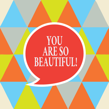Writing note showing You Are So Beautiful. Business photo showcasing Flirting beauty appreciation roanalysistic feelings Speech Bubble with Border Empty Text Balloon Dialogue Boxの写真素材