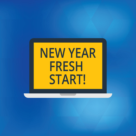Writing note showing New Year Fresh Start. Business photo showcasing Motivation inspiration 365 days full of opportunities Laptop Monitor Personal Computer Tablet Screen Text Spaceの写真素材