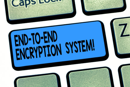 Word writing text End To End Encryption System. Business concept for method used for securing...