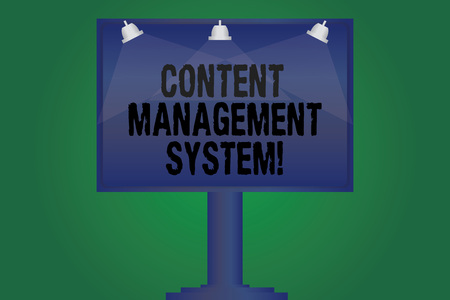 Handwriting text writing Content Management System. Concept meaning Manages creation and reform of digital content Blank Lamp Lighted Color Signage Outdoor Ads photo Mounted on One Legの写真素材