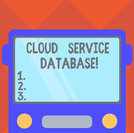 Handwriting text writing Cloud Service Database. Concept meaning optimized virtualized computing environment Drawn Flat Front View of Bus with Blank Color Window Shield Reflectingの写真素材
