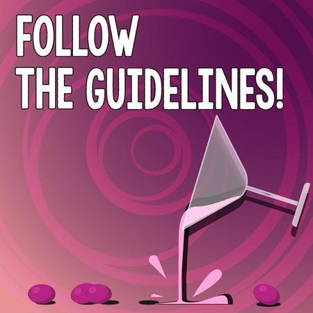 Handwriting text writing Follow The Guidelines. Concept meaning Pay attention to general rule, principles or advice Cocktail Wine Glass Pouring Liquid with Splash Grapes and Shadow photoの写真素材