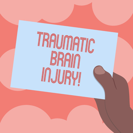 Writing note showing Traumatic Brain Injury. Business photo showcasing Insult to the brain from an external mechanical force Drawn Hu analysis Hand Holding Blank Color Paper Cardboardの写真素材